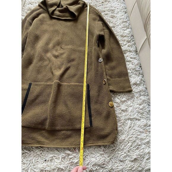 Margaret Winters Sweater Knit Brown Taupe Cotton Medium Cowl Neck Front Pocket - Picture 6 of 12